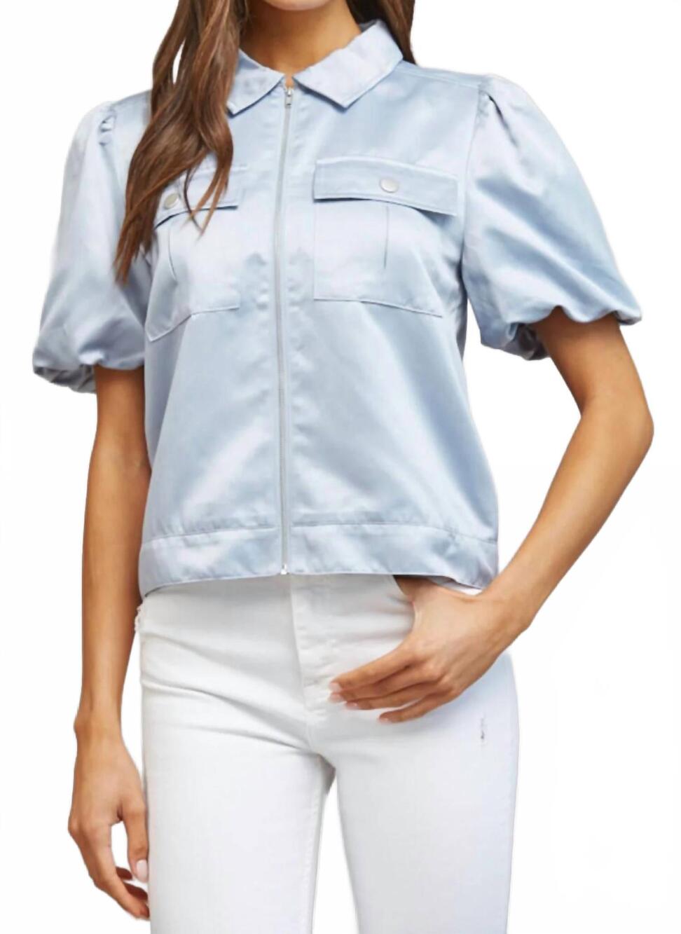 NEW FATE puff sleeve jacket in pale blue